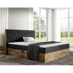 Lit continental Baltimore 190, Double, Noir, Tissu, Disponible
