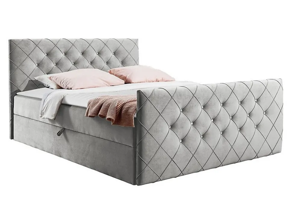 Lit continental Baltimore 158, Double, Gris, Tissu, Disponible