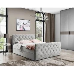 Lit continental Baltimore 158, Double, Gris, Tissu, Disponible