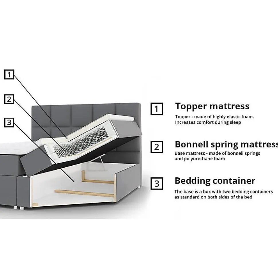 Lit continental Baltimore 155, Double, Jaune, Tissu, Disponible