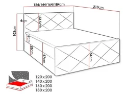 Lit continental Baltimore 155, Double, Jaune, Tissu, Disponible