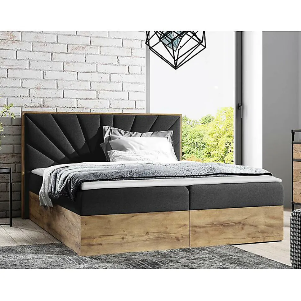 Lit continental Baltimore 191, Double, Noir, Tissu, Disponible