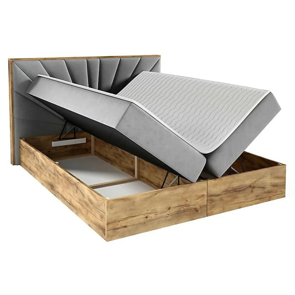 Lit continental Baltimore 191, Double, Noir, Tissu, Disponible