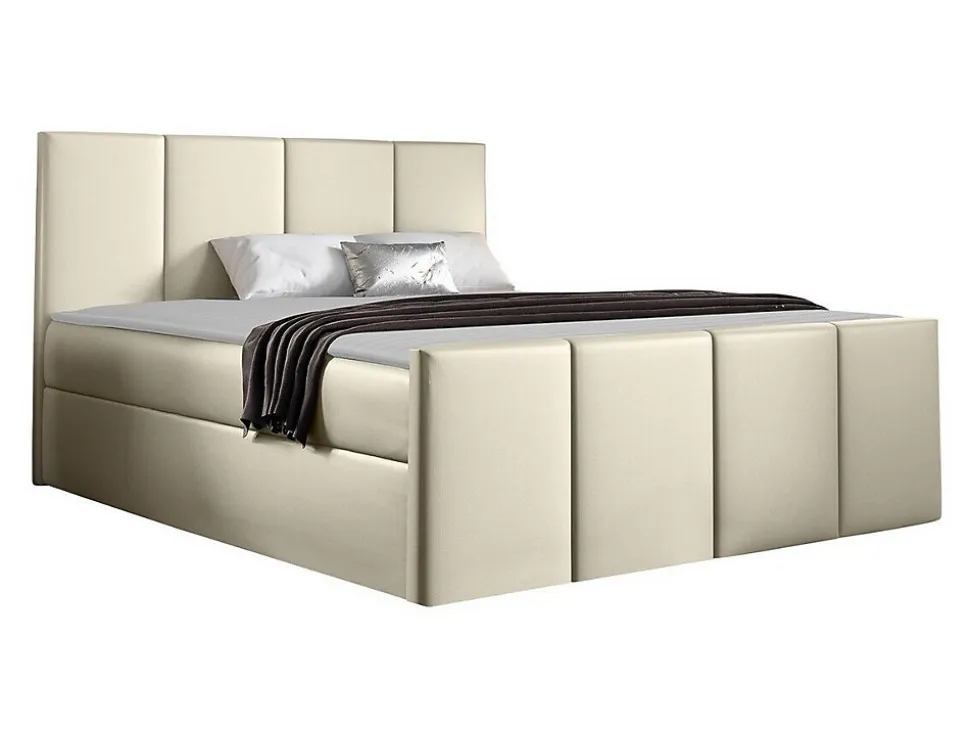 Lit continental Baltimore 154, Double, Brun clair, Faux cuir