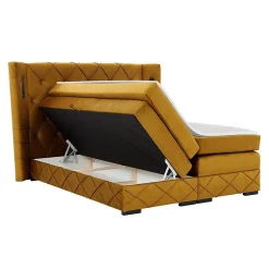 Lit continental Baltimore 187, Unique, Brun clair, Tissu, Disponible