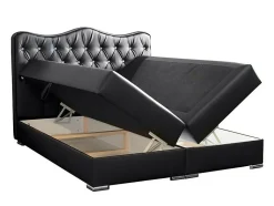 Lit continental Baltimore 162, Double, Noir, Faux cuir, Disponible