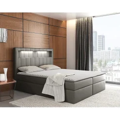 Lit continental Baltimore 131, Double, Gris, Faux cuir, Disponible