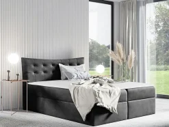 Lit continental Baltimore 157, Double, Gris, Tissu, Disponible