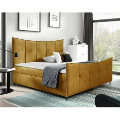 Lit continental Baltimore 177, Double, Jaune, Tissu, Disponible