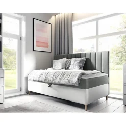 Lit continental Baltimore 165, Unique, Gris, Faux cuir, Disponible