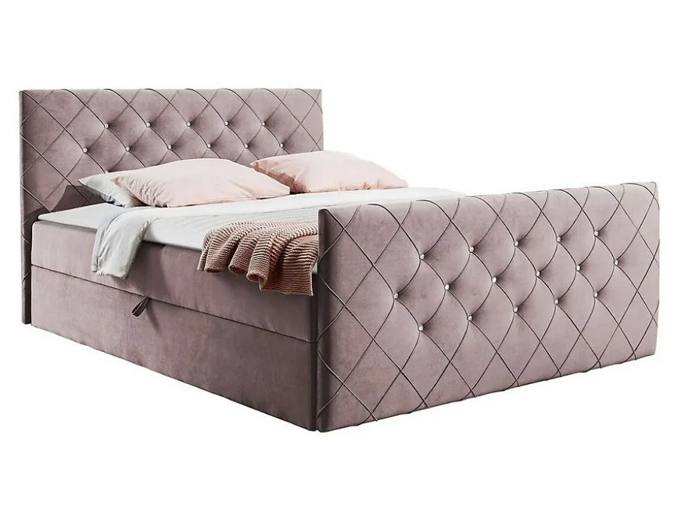 Lit continental Baltimore 158, Double, Rose, Tissu, Disponible