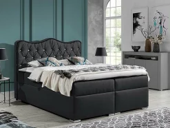 Lit continental Baltimore 162, Unique, Gris, Faux cuir, Disponible