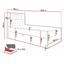 Lit continental Baltimore 169, Unique, Pourpre, Faux cuir, Disponible