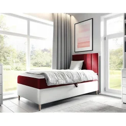 Lit continental Baltimore 170, Unique, Rouge, Faux cuir, Disponible