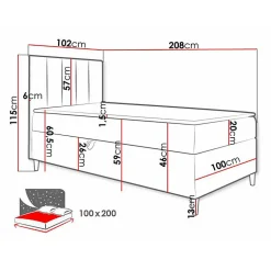 Lit continental Baltimore 170, Unique, Rouge, Faux cuir, Disponible