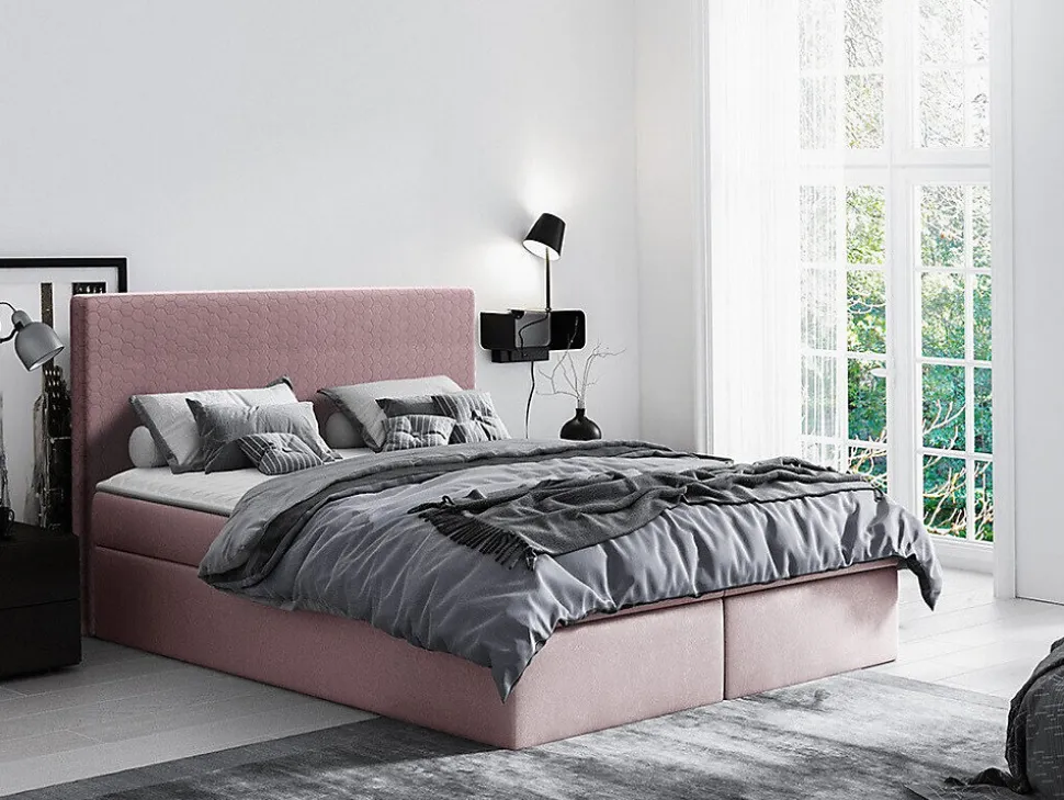 Lit continental Baltimore 126, Double, Rose, Tissu, Disponible