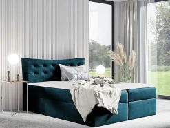 Lit continental Baltimore 157, Double, Turquoise, Tissu, Disponible