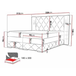 Lit continental Baltimore 187, Double, Marron, Tissu, Disponible