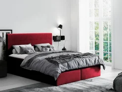 Lit continental Baltimore 126, Double, Rouge, Tissu, Disponible