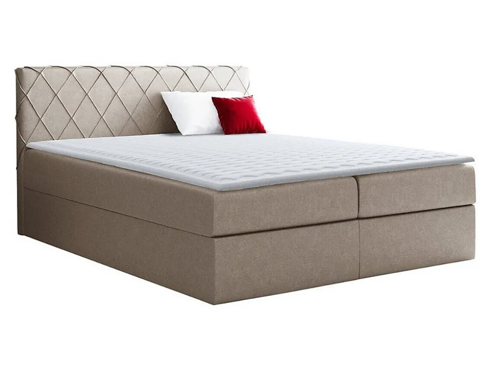 Lit continental Baltimore 127, Double, Brun clair, Tissu, Disponible