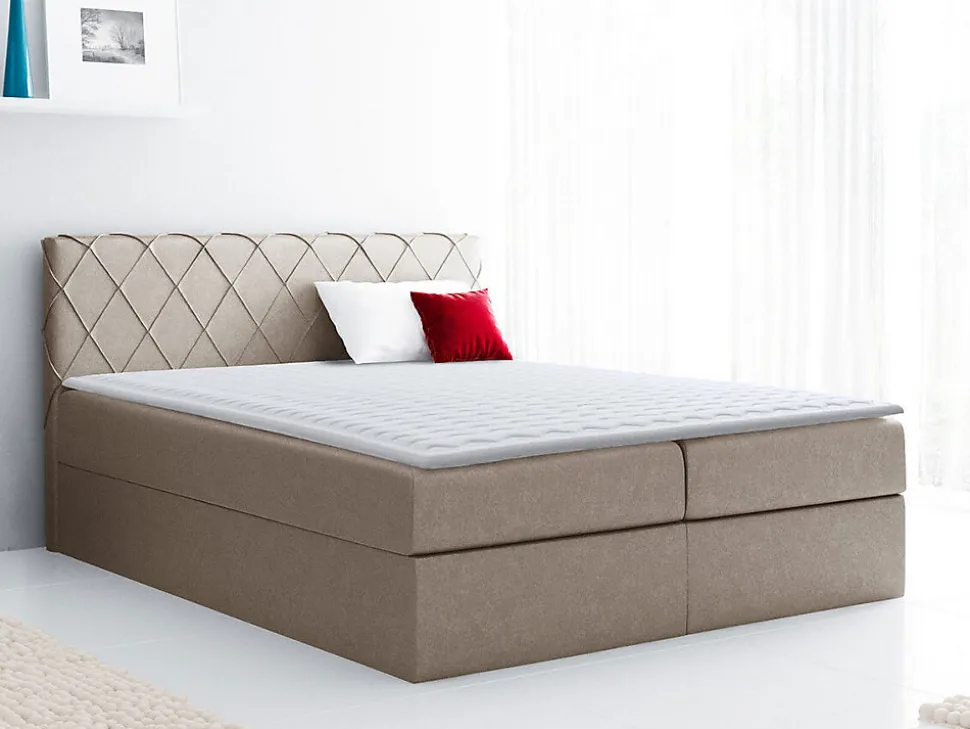 Lit continental Baltimore 127, Double, Brun clair, Tissu, Disponible