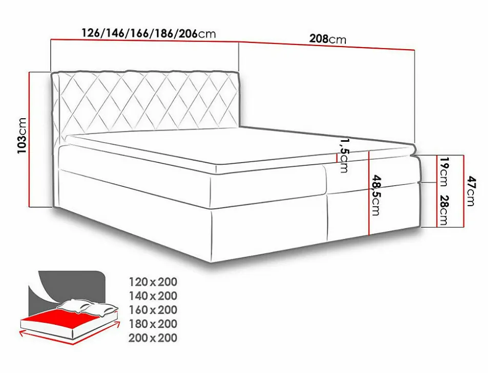 Lit continental Baltimore 127, Double, Brun clair, Tissu, Disponible