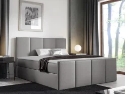 Lit continental Baltimore 154, Unique, Gris, Tissu, Disponible