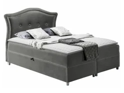 Lit continental Baltimore 135, Double, Gris, Tissu, Disponible
