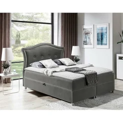 Lit continental Baltimore 135, Double, Gris, Tissu, Disponible