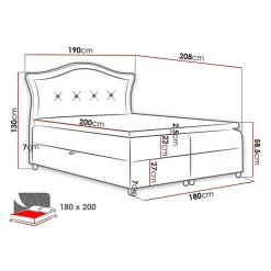 Lit continental Baltimore 135, Double, Gris, Tissu, Disponible