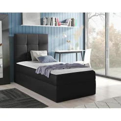 Lit continental Baltimore 180, Unique, Gris, Faux cuir, Disponible