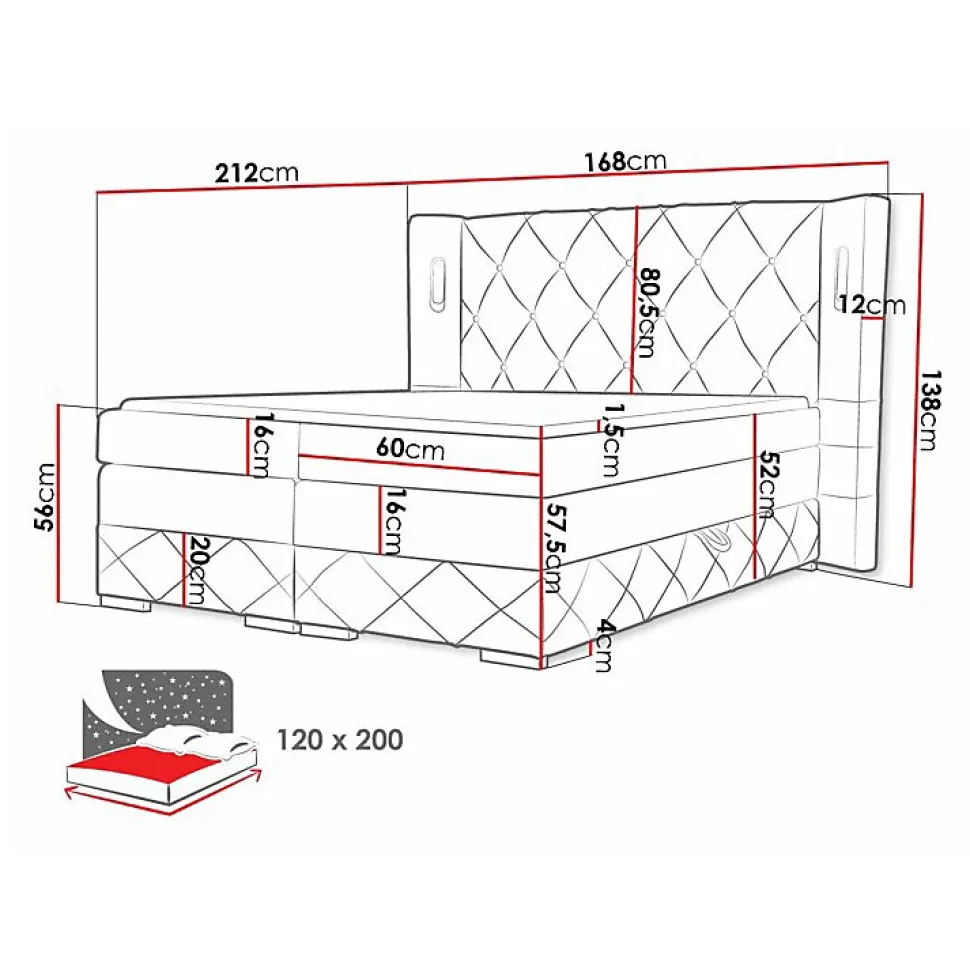 Lit continental Baltimore 187, Unique, Marron, Tissu, Disponible