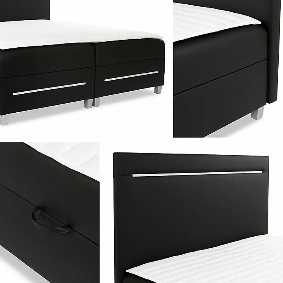 Lit continental Baltimore 174, Double, Brun clair, Faux cuir