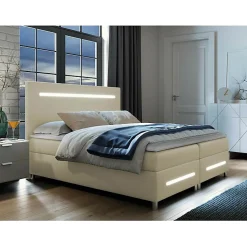 Lit continental Baltimore 174, Double, Brun clair, Faux cuir