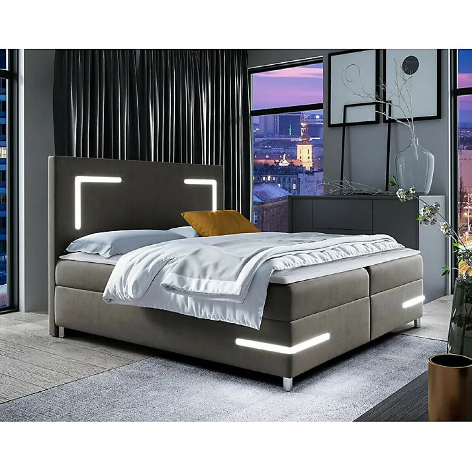 Lit continental Baltimore 173, Double, Marron, Tissu, Disponible