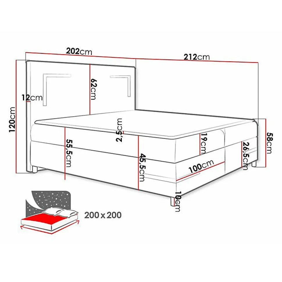 Lit continental Baltimore 173, Double, Marron, Tissu, Disponible
