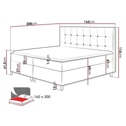 Lit continental Baltimore 130, Double, Bleu, Tissu, Disponible