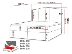 Lit continental Baltimore 153, Double, Noir, Tissu, Disponible