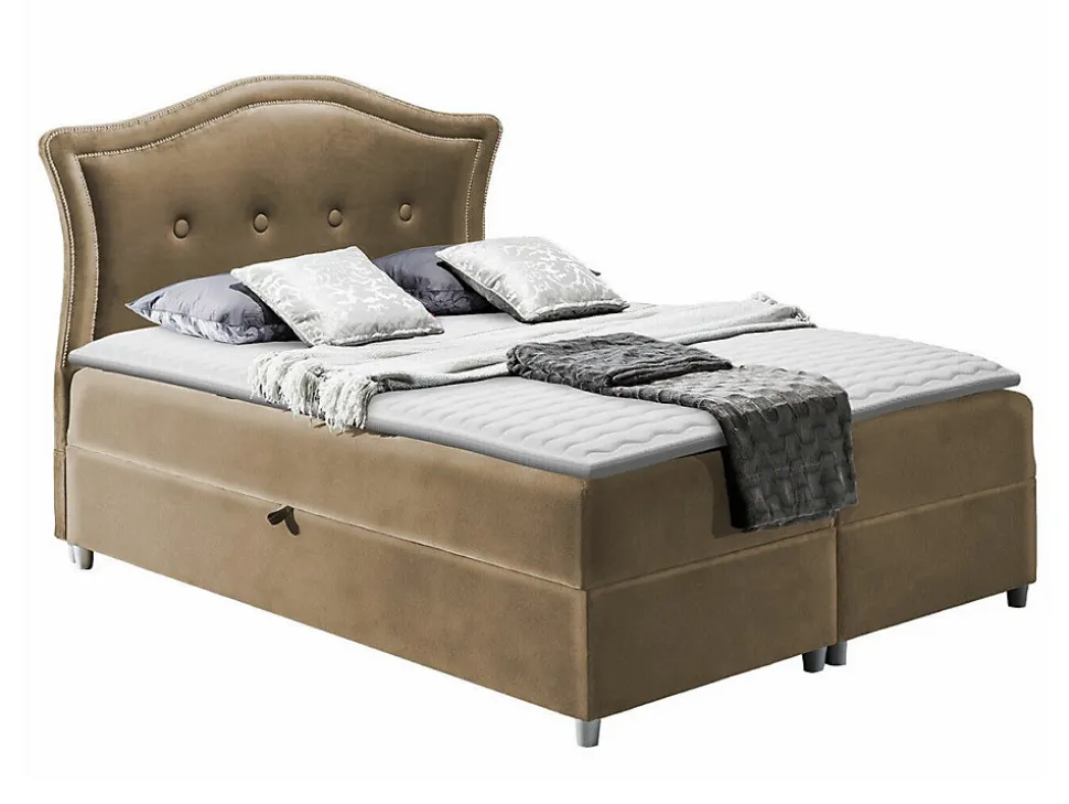 Lit continental Baltimore 135, Unique, Brun clair, Tissu, Disponible