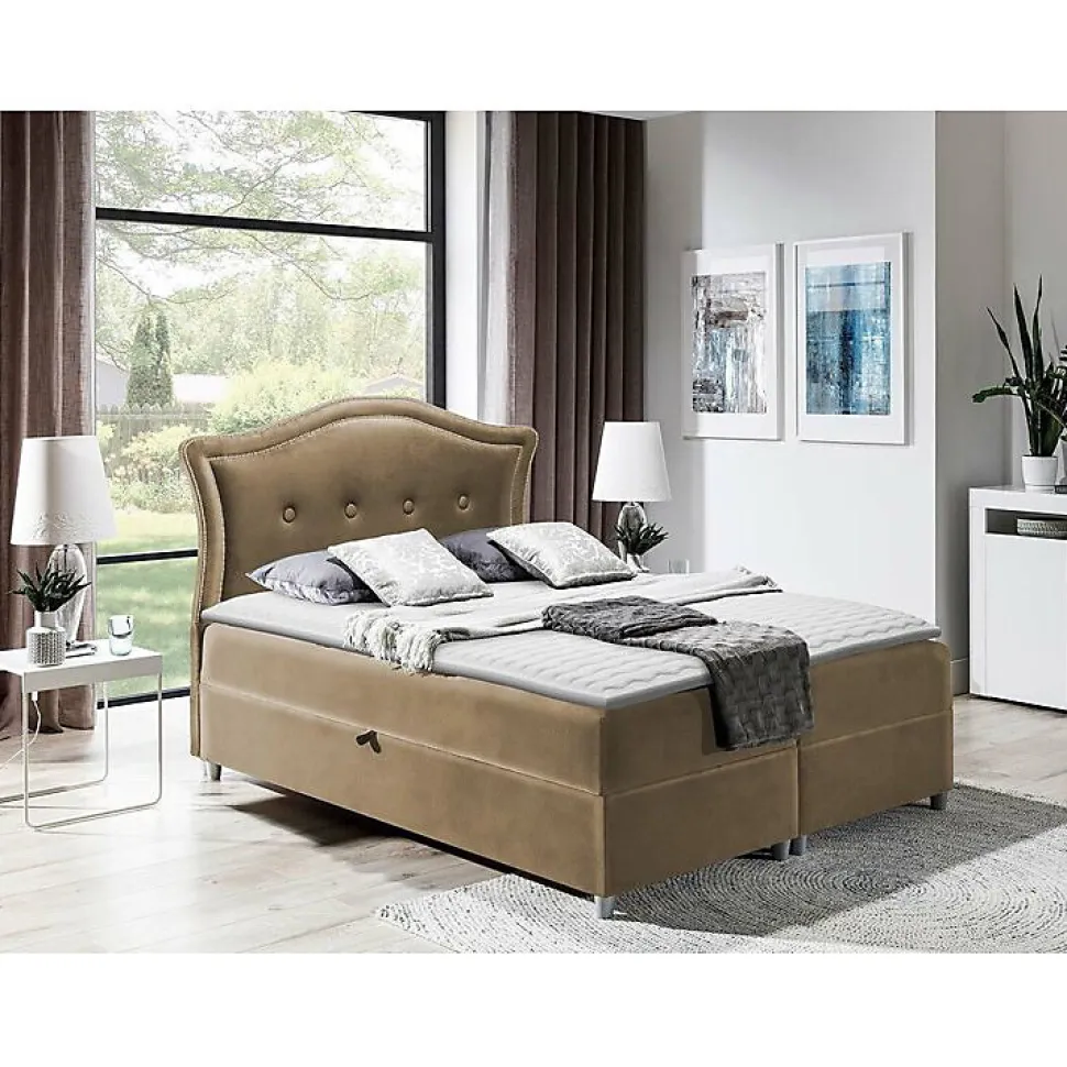 Lit continental Baltimore 135, Unique, Brun clair, Tissu, Disponible