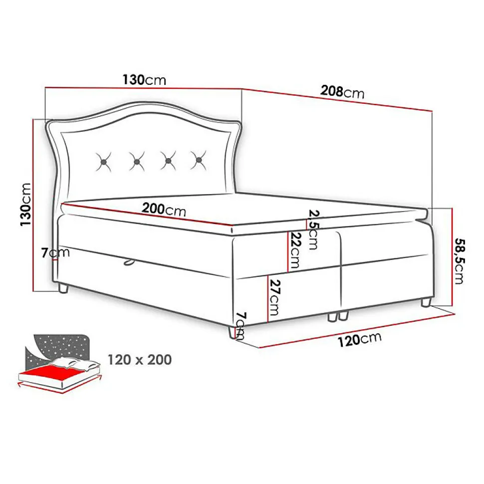 Lit continental Baltimore 135, Unique, Brun clair, Tissu, Disponible