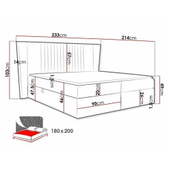 Lit continental Baltimore 184, Double, Vert, Tissu, Disponible