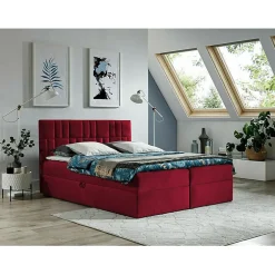 Lit continental Baltimore 143, Double, Rouge, Tissu, Disponible