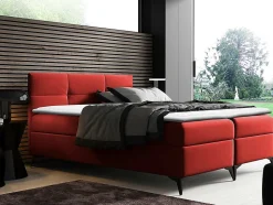 Lit continental Baltimore 134, Double, Rouge, Faux cuir, Disponible