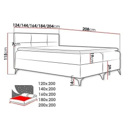 Lit continental Baltimore 134, Double, Rouge, Faux cuir, Disponible