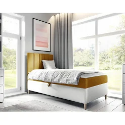 Lit continental Baltimore 170, Unique, Jaune, Faux cuir, Disponible