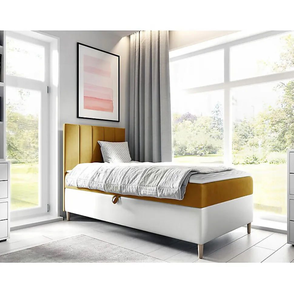 Lit continental Baltimore 170, Unique, Jaune, Faux cuir, Disponible