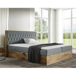 Lit continental Baltimore 190, Double, Gris, Tissu, Disponible