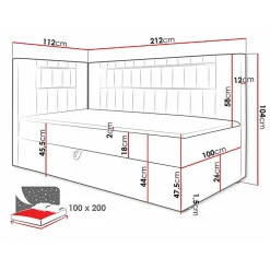 Lit continental Baltimore 172, Unique, Gris, Faux cuir, Disponible
