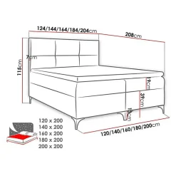 Lit continental Baltimore 133, Double, Rouge, Tissu, Disponible